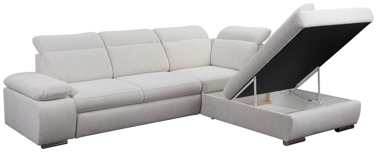 Ecksofa mit Bettfunktion und Bettkasten beige Microfaser B/H/T: ca. 282x100x232 cm