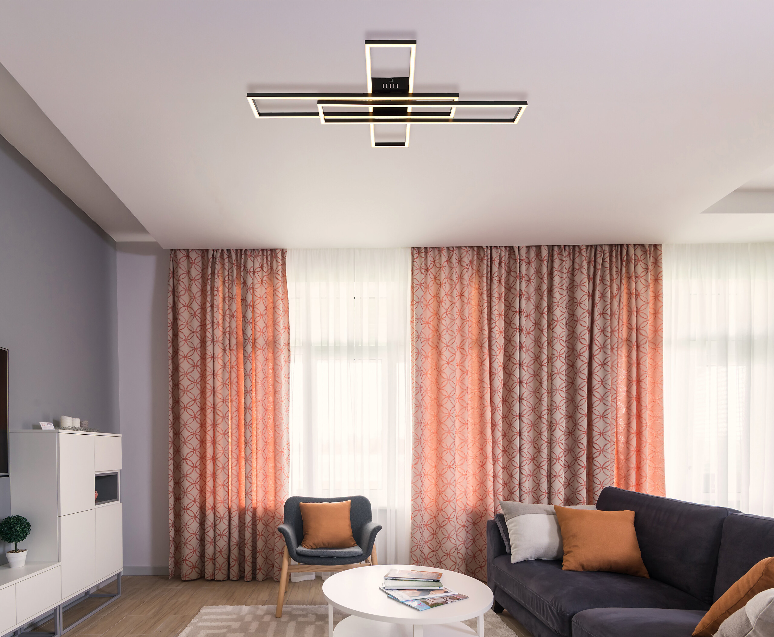 GLOBO TED-Deckenleuchte Opal mattschwarz Kunststoff B/H/L: ca. 60x7,4x80 cm 1 Brennstellen