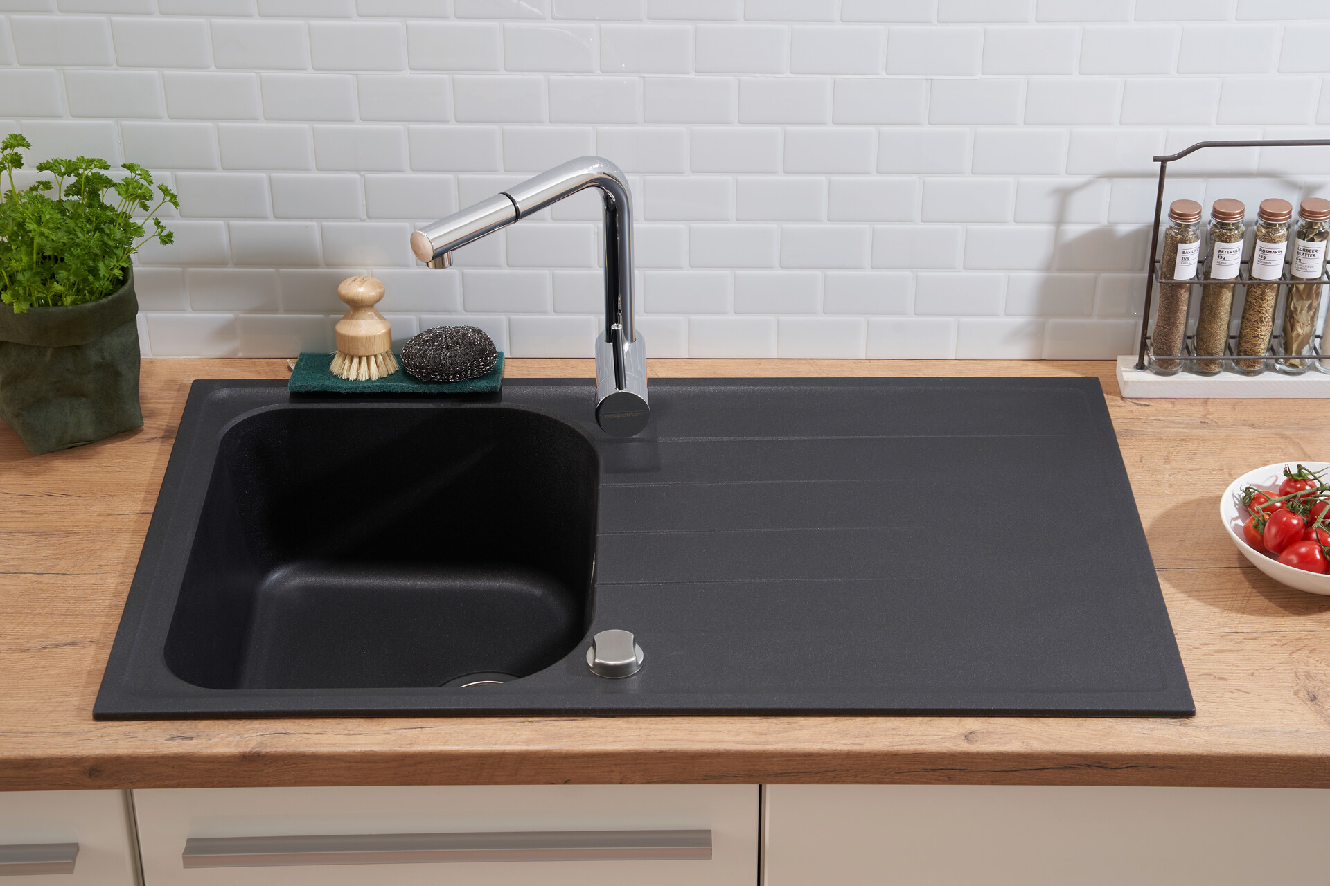 Respekta Einbauspüle Orlando 86 x 50 S schwarz Granitverbundmaterial B/H/T: ca. 86x20,9x50 cm