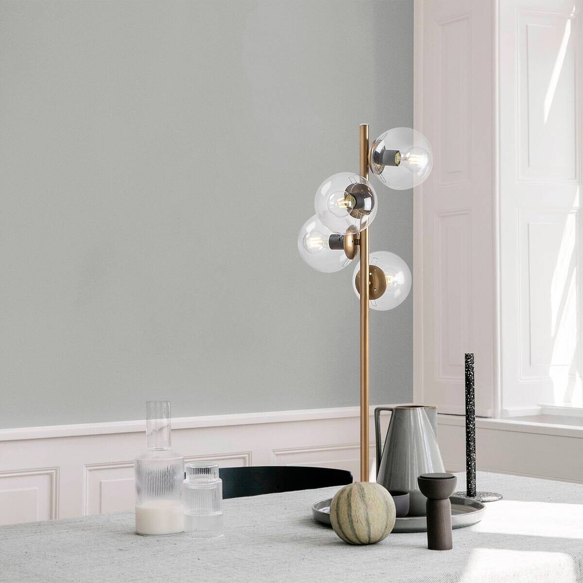 Opviq Stehleuchte gold Glas Metall B/H/T/L/D: ca. 32x130x32x32x32 cm E27 4 Brennstellen