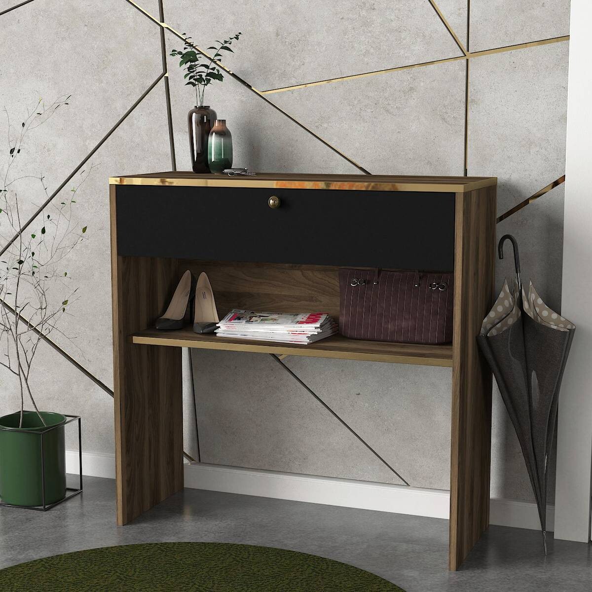 Konsolentisch Luis walnuss Nachbildung schwarz Spanplatte B/H/T: ca. 90x90x35,5 cm