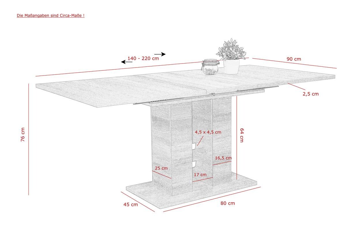 Esstisch HELENA II Eiche Sonoma Nachbildung B/H/T: ca. 140x76x90 cm
