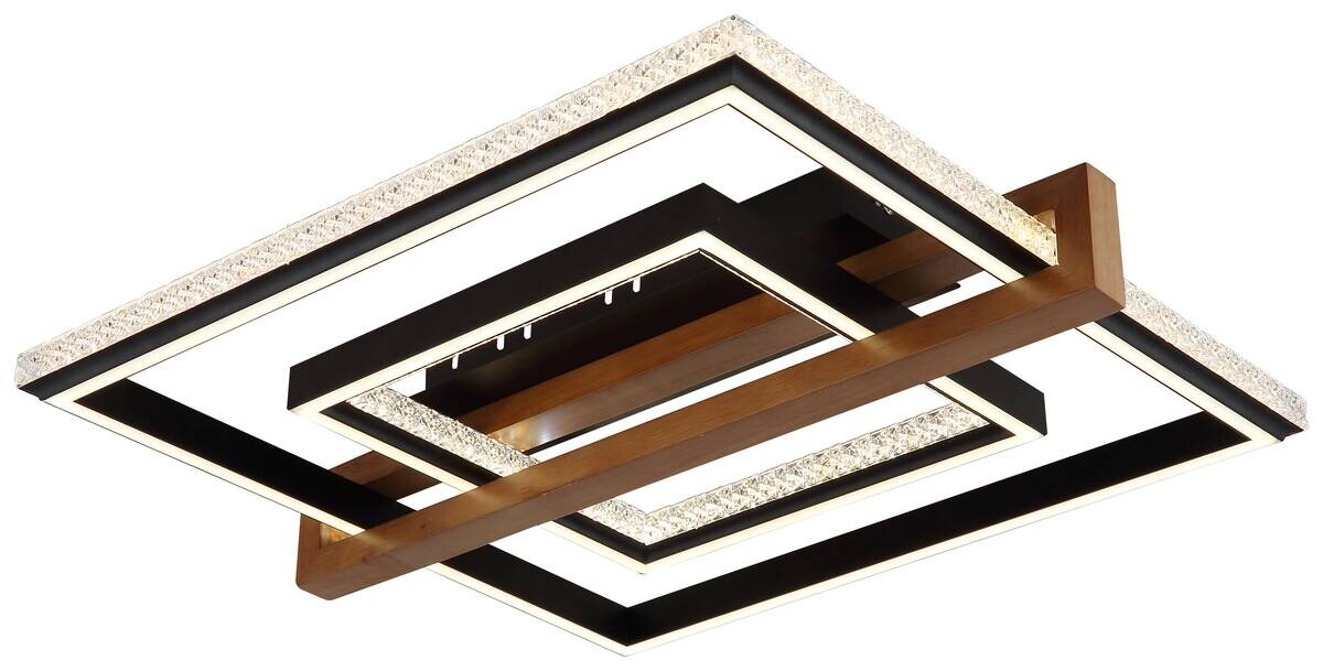 GLOBO LED-Deckenleuchte Opal dunkelbraun mattschwarz Holz Metall Kunststoff B/H/L: ca. 55x11,5x50 cm 1 Brennstellen