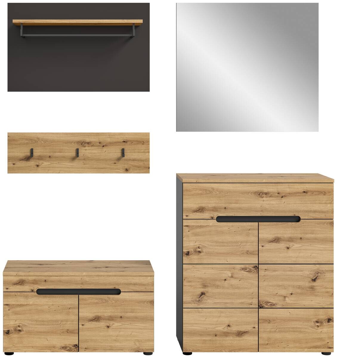 Garderobe CANU edles Basaltgrau Nachbildung Eiche Artisan Nachbildung B/H/T: ca. 175x180x37 cm