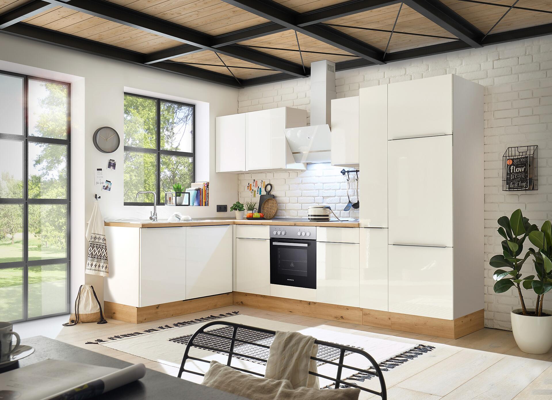 Respekta Winkelküche Marleen weiß Hochglanz B/H/T: ca. 310x211x170 cm