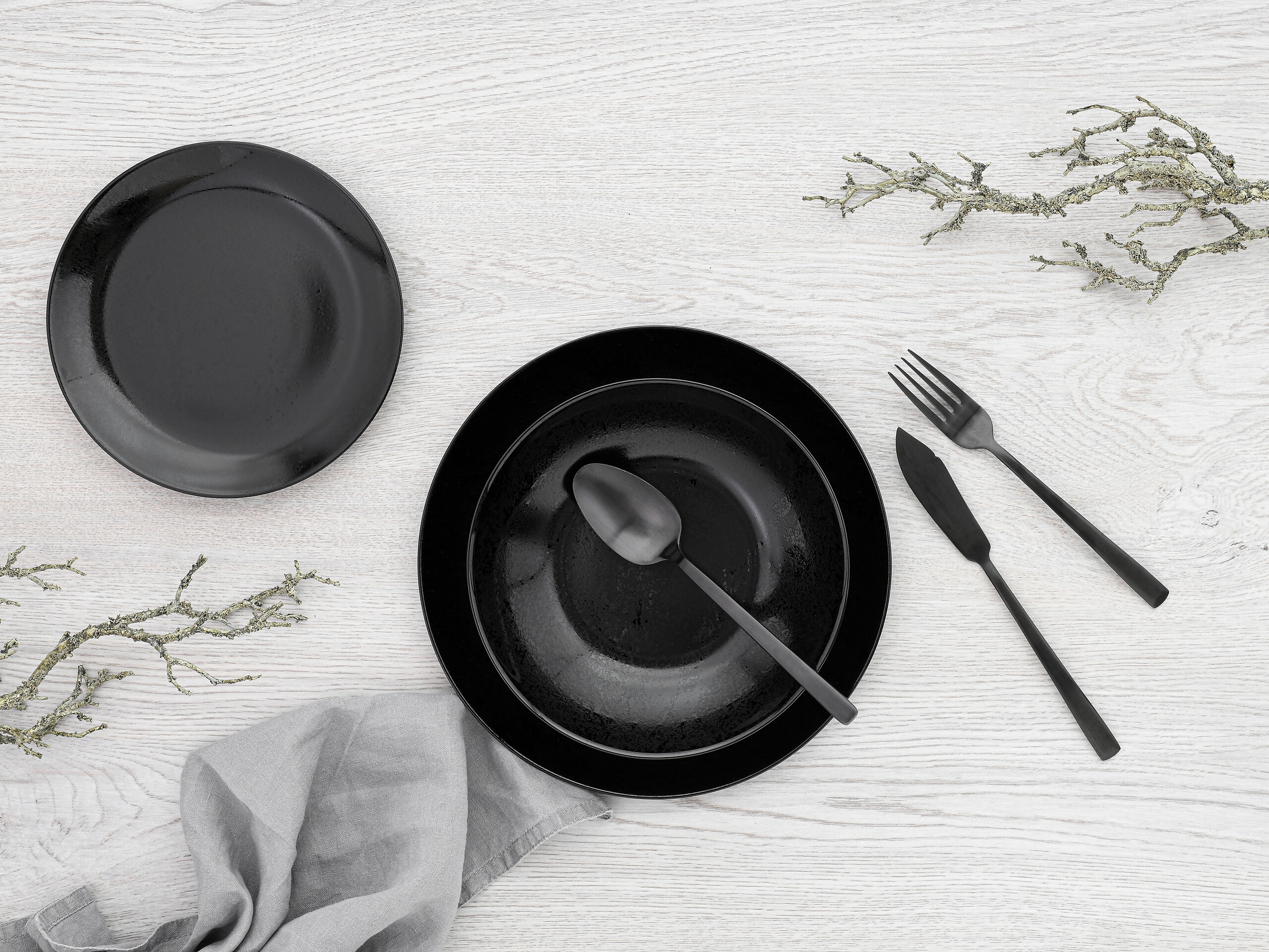 CreaTable Tafelservice Diana schwarz Glas 12 tlg.