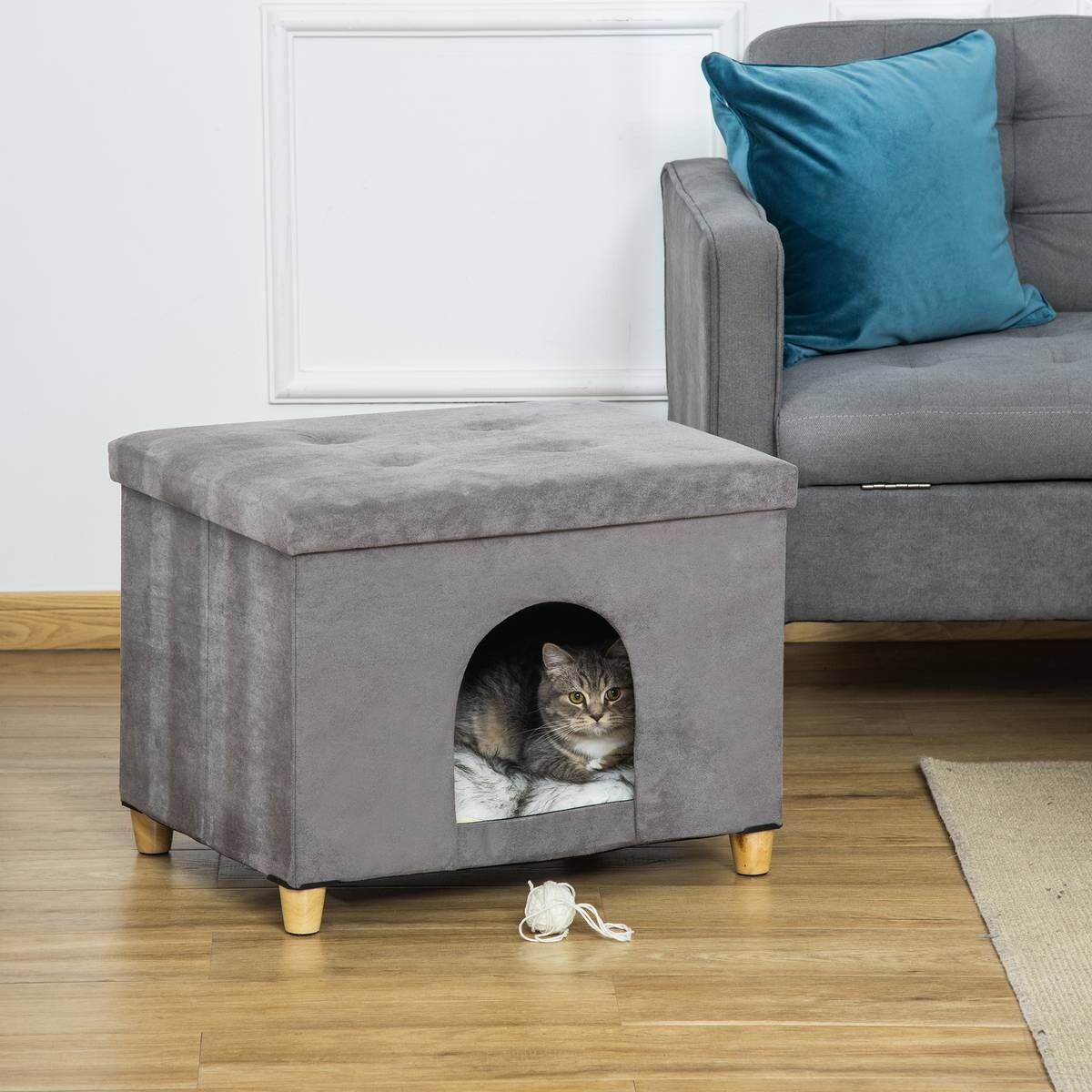 PawHut Katzenhaus grau Polyester B/H/L: ca. 45x44,5x60 cm