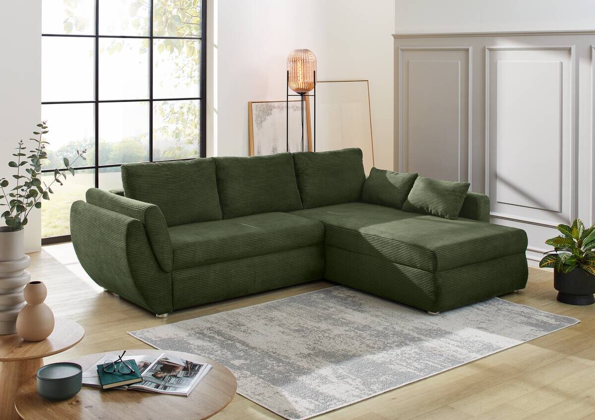Ecksofa mit Bettfunktion und Bettkasten grün Microfaser B/H/T: ca. 272x88x200 cm