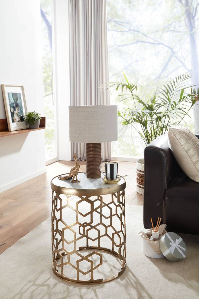 Beistelltisch gold Optik weiß Marmor Optik Aluminium Marmor B/H/T/D: ca. 46x46x55x44 cm