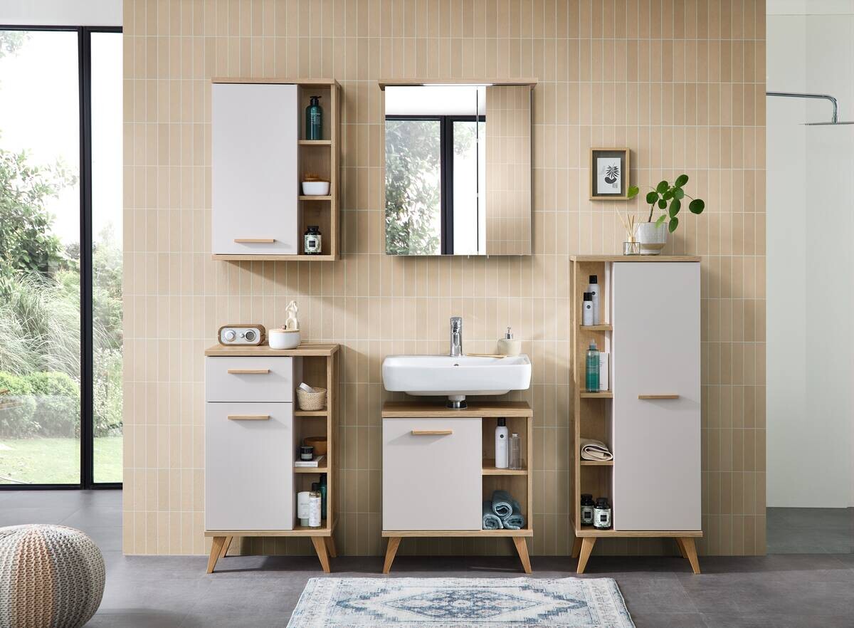 Midischrank Quickset 966 Rivera Eiche Nachbildung creme B/H/T: ca. 51x128x33 cm Midischrank Quickset 966 Rivera Eiche Nachbildung creme B/H/T: ca. 51x128x33 cm