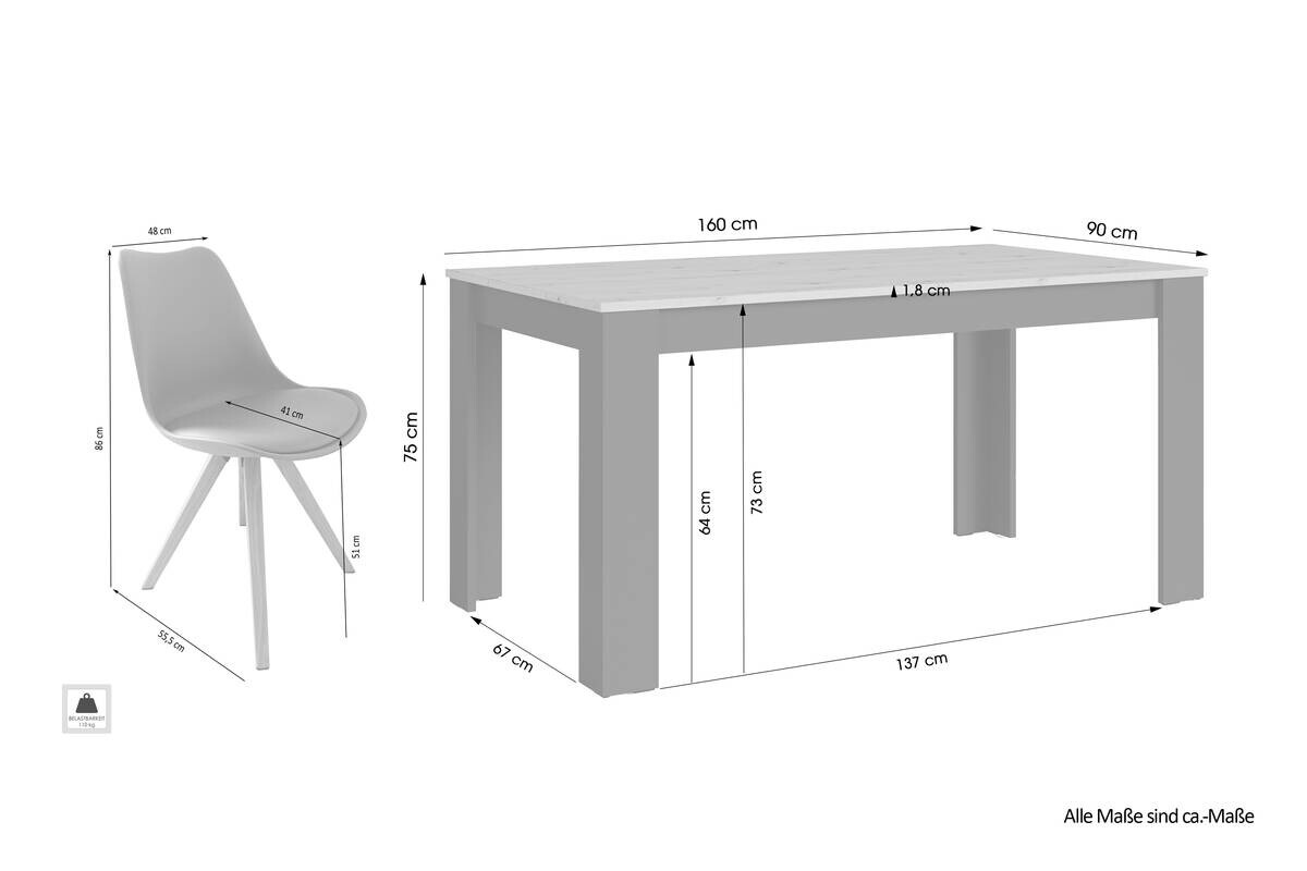 Tischgruppe KIRA anthrazit Eiche B/H/T: ca. 160x75x90 cm