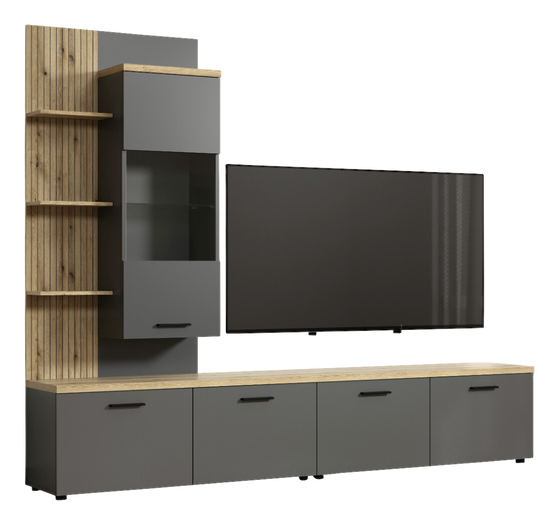 Wohnwand Baggio Eiche Evoke Coast Nachbildung anthrazit B/H/T: ca. 240x211x40 cm