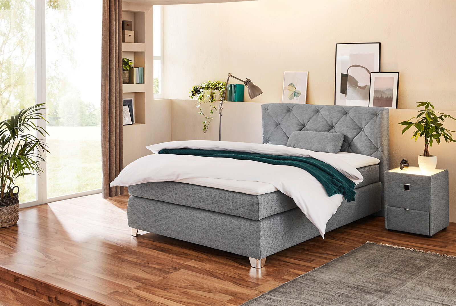 Boxspringbett  grau Flachgewebe Liegefläche B/L: ca. 140x200 cm