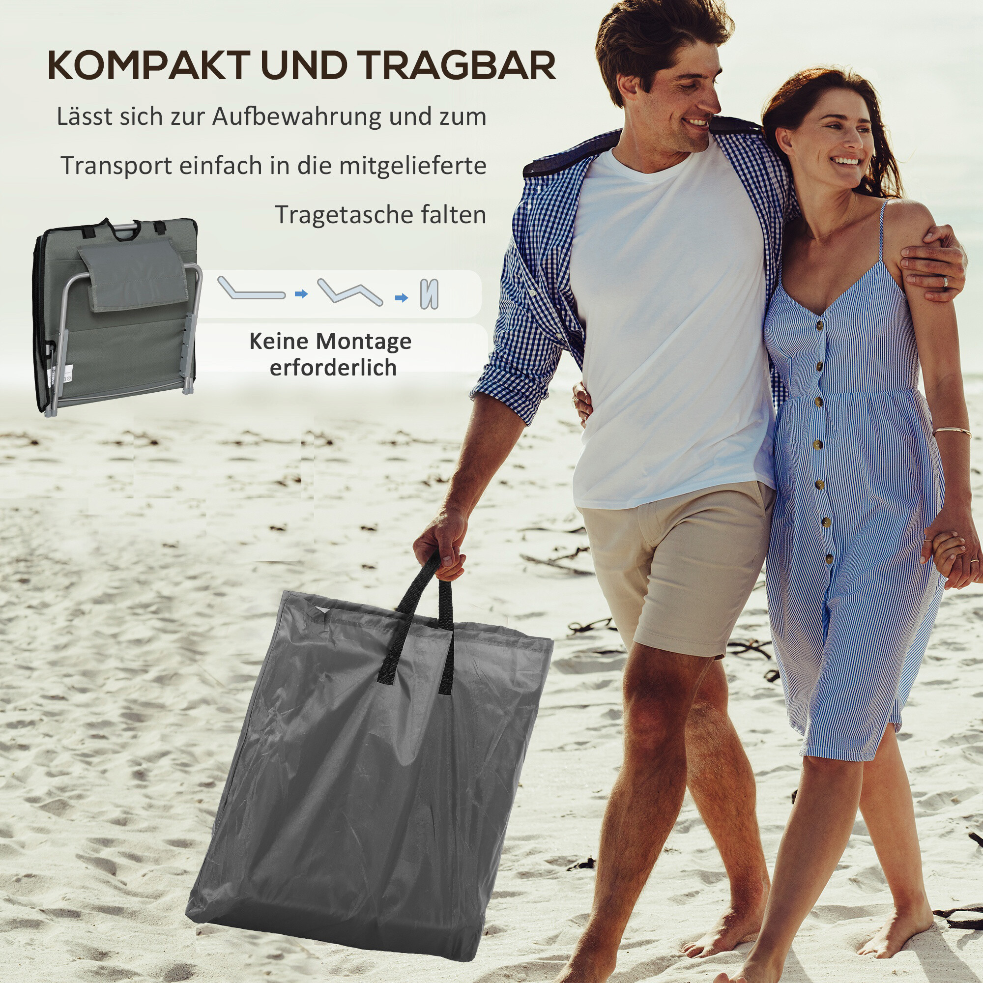 Outsunny Strandliege 2er Set grau Stahl B/H/L: ca. 53x35x124 cm