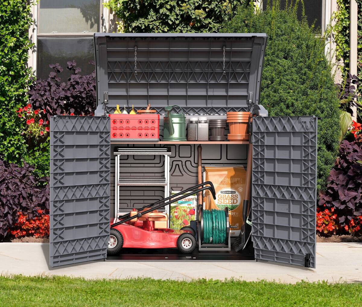 VCM Mülltonnenbox 2er StoreAway grau Kunststoff B/H/L: ca. 145x125x83 cm