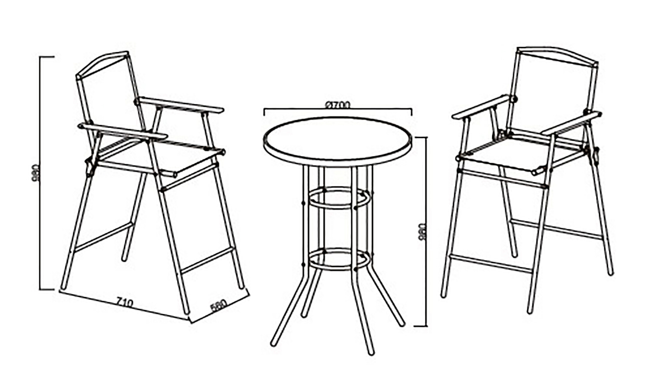 VCM Gartensitzgruppe Garlos anthrazit Stahl B/H/L: ca. 70x108x70 cm