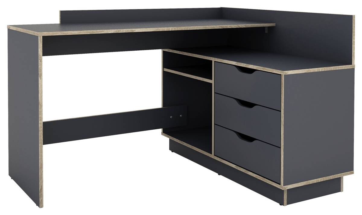 Winkelschreibtisch BELFAST anthrazit Eiche Optik B/H/T: ca. 129x83,5x105 cm