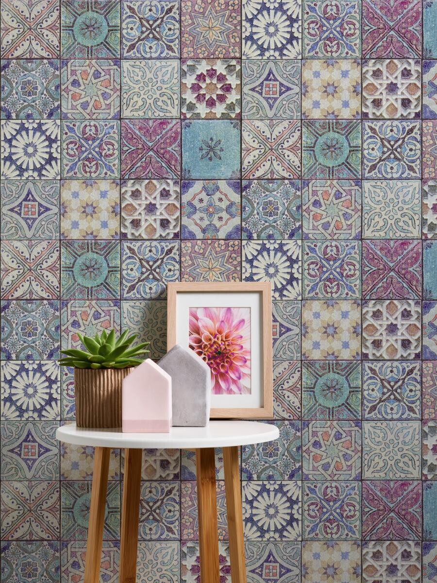 Vliestapete Fliesenoptik bunt B/L: ca. 53x1005 cm