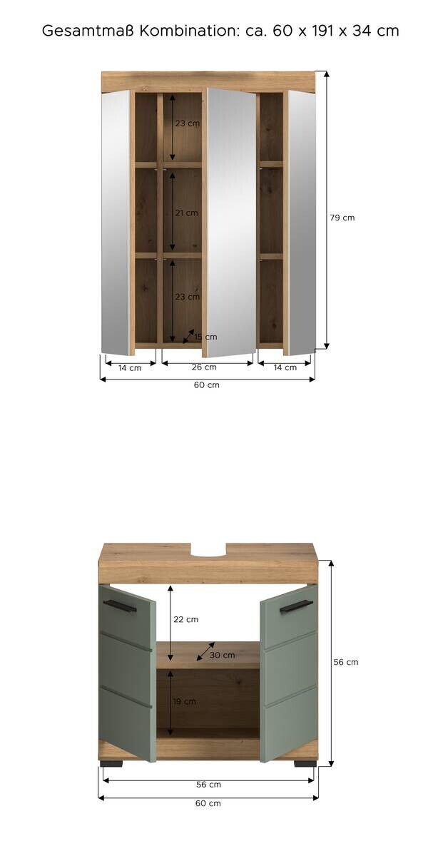 Badezimmer-Set Scout Eiche Artisan Nachbildung salbei Nachbildung B/H/T: ca. 60x191x34 cm