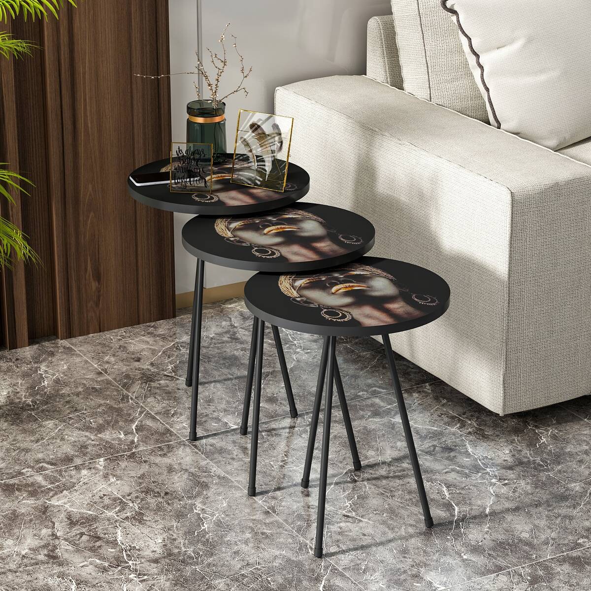 Beistelltisch 3er-Set. 10878430 schwarz Metall B/H/T: ca. 38x55x38 cm