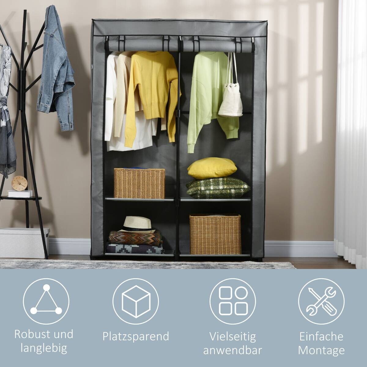 HOMCOM Kleiderschrank hellgrau Polypropylen B/H/L: ca. 49x118x170 cm