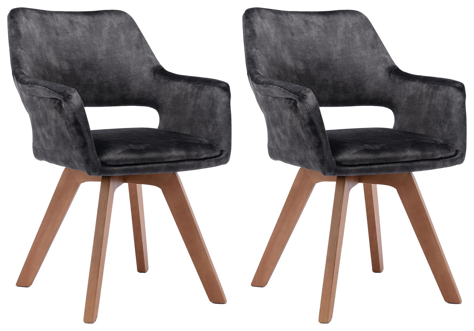 Stuhl KLARA  2er-Set anthrazit Vintage Samt Holz B/H/T: ca. 52x89x63,5 cm