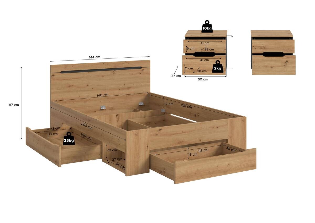 Schlafzimmer CANU, Set basaltgrau Artisan Nachbildung B/H/T: ca. 244x87x205 cm