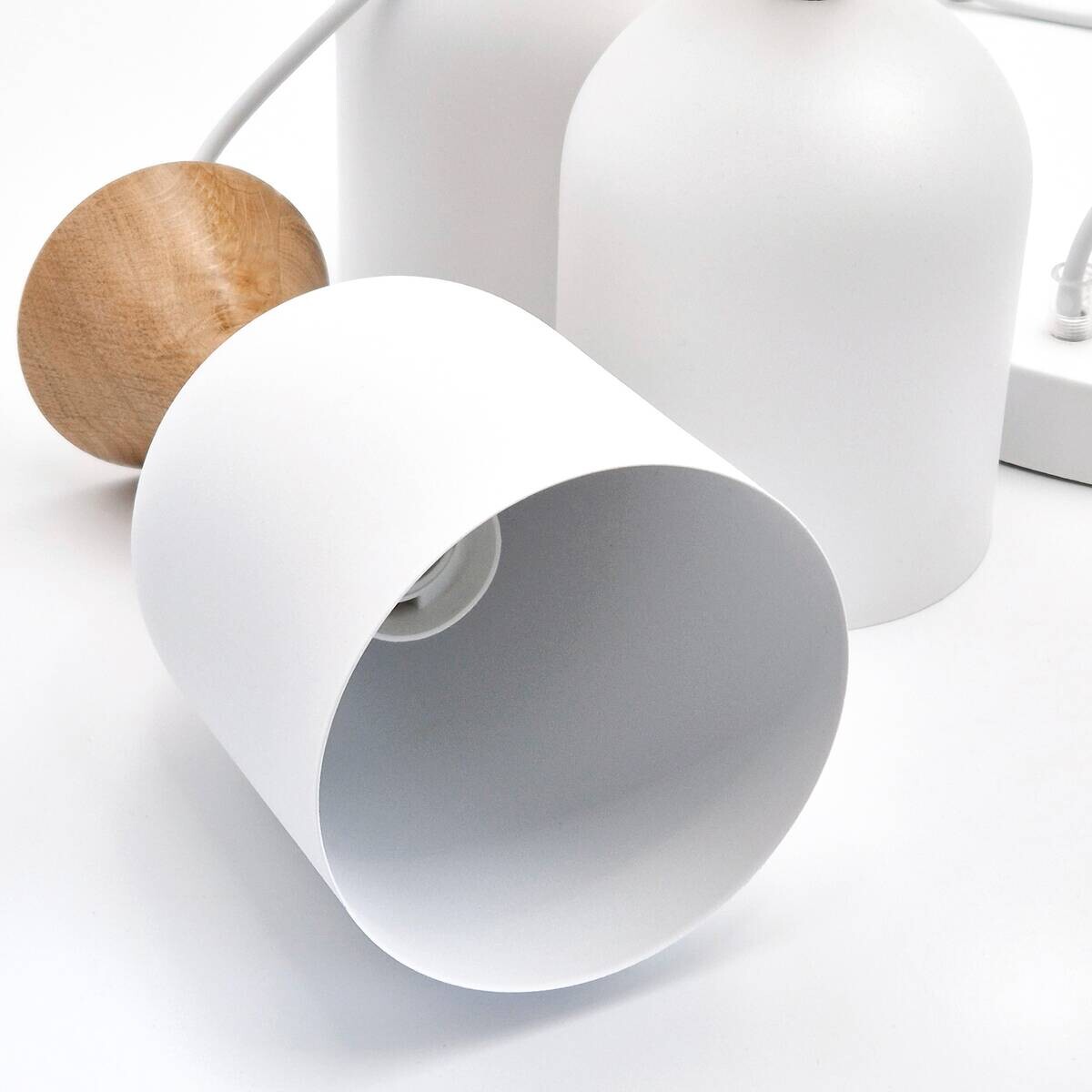 Lamkur Hängeleuchte weiß Eiche Stahl Holz B/H/L: ca. 15,5x92x45 cm E27 3 Brennstellen