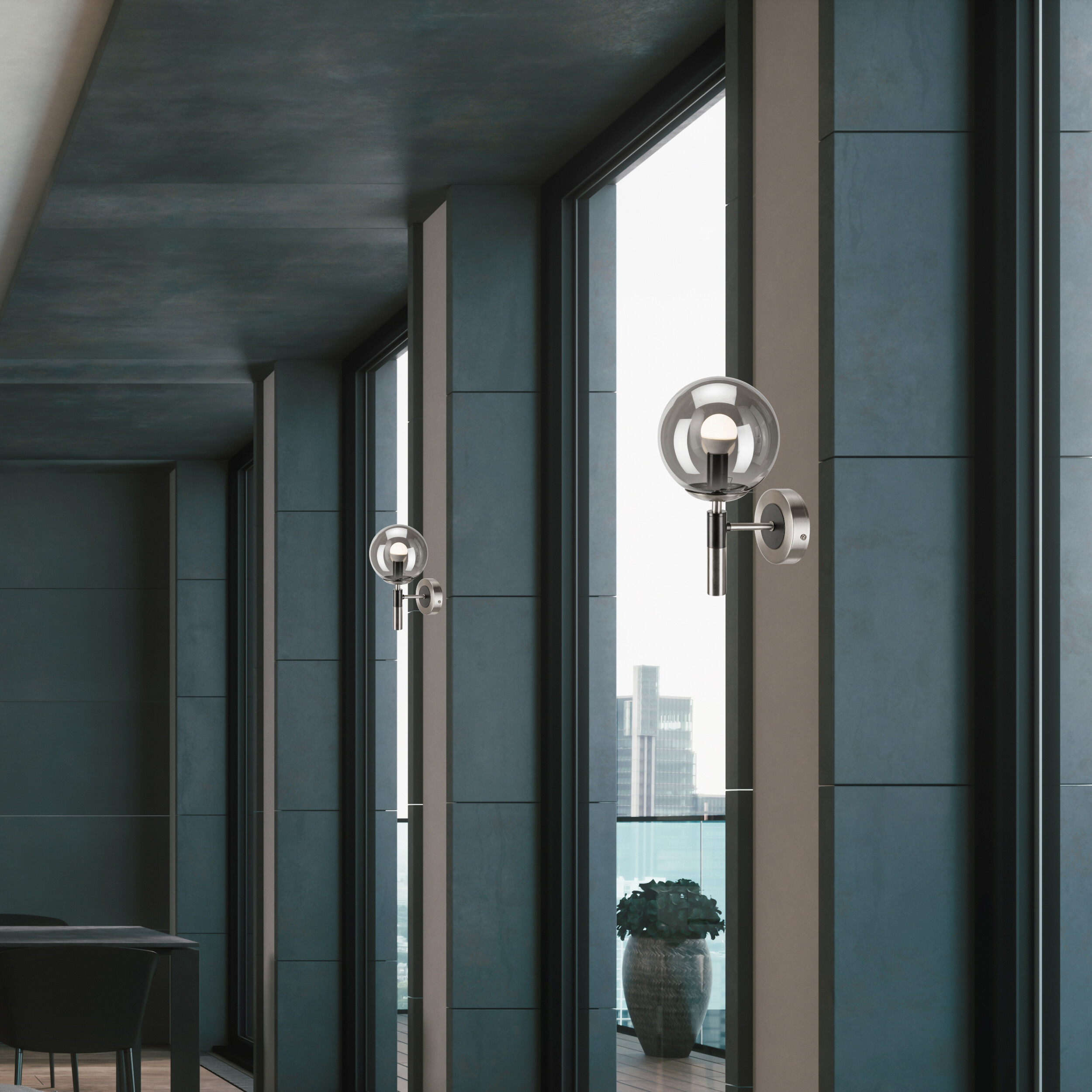 Lamkur Wandleuchte Chrom Stahl Glas B/H/L: ca. 19x26,5x19 cm E14 1 Brennstellen