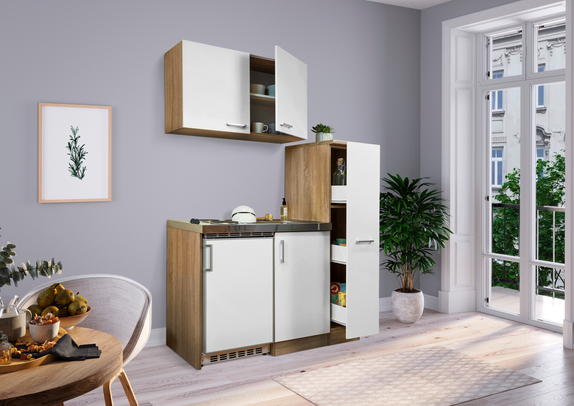 Respekta Miniküche 130 weiß matt B/H/T: ca. 130x200x60 cm