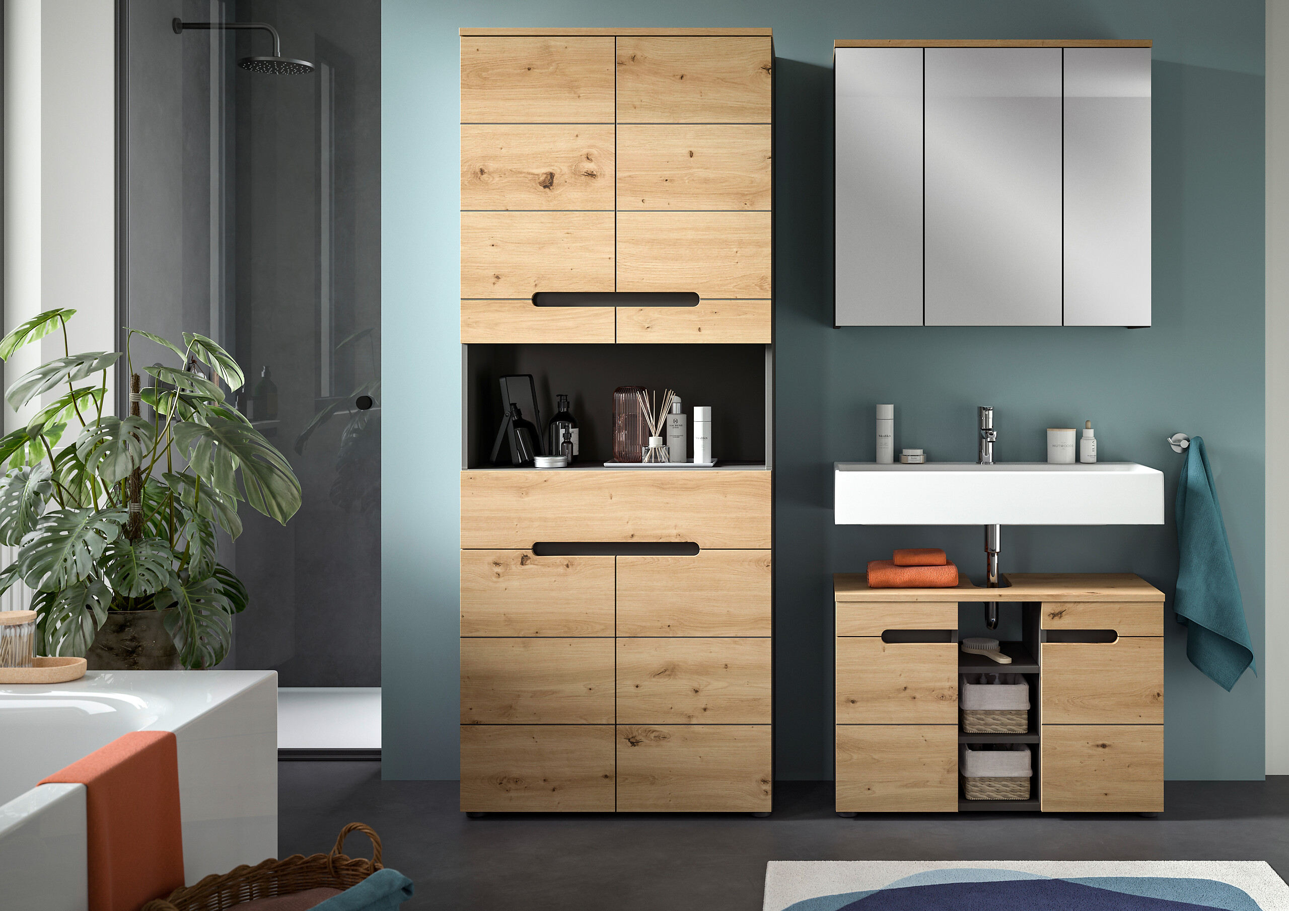 Badezimmer-Set Canu Basalt Eiche Artisan Nachbildung B/H/T: ca. 171x193x34 cm