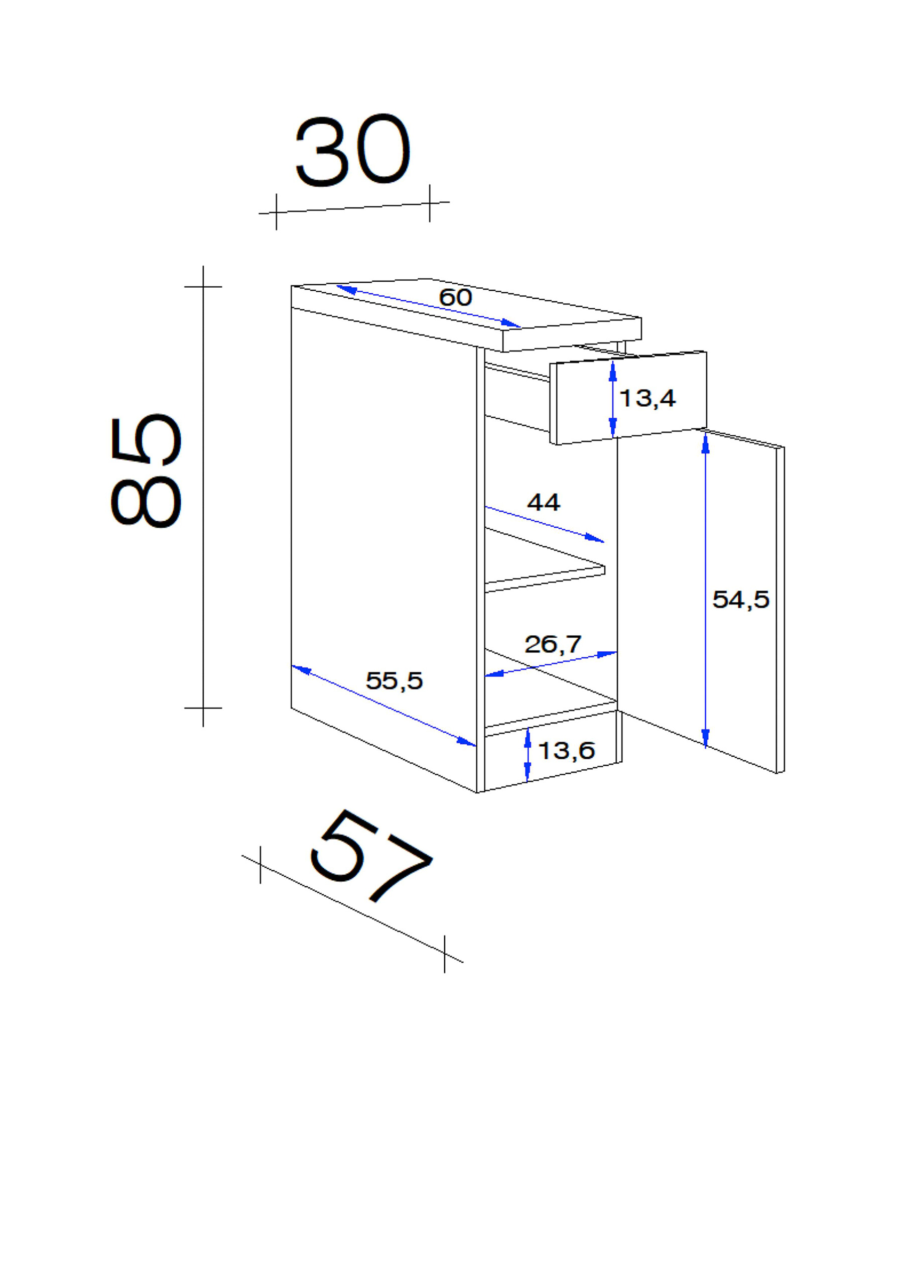 Unterschrank Avila Magnolie matt B/H/T: ca. 30x85x60 cm
