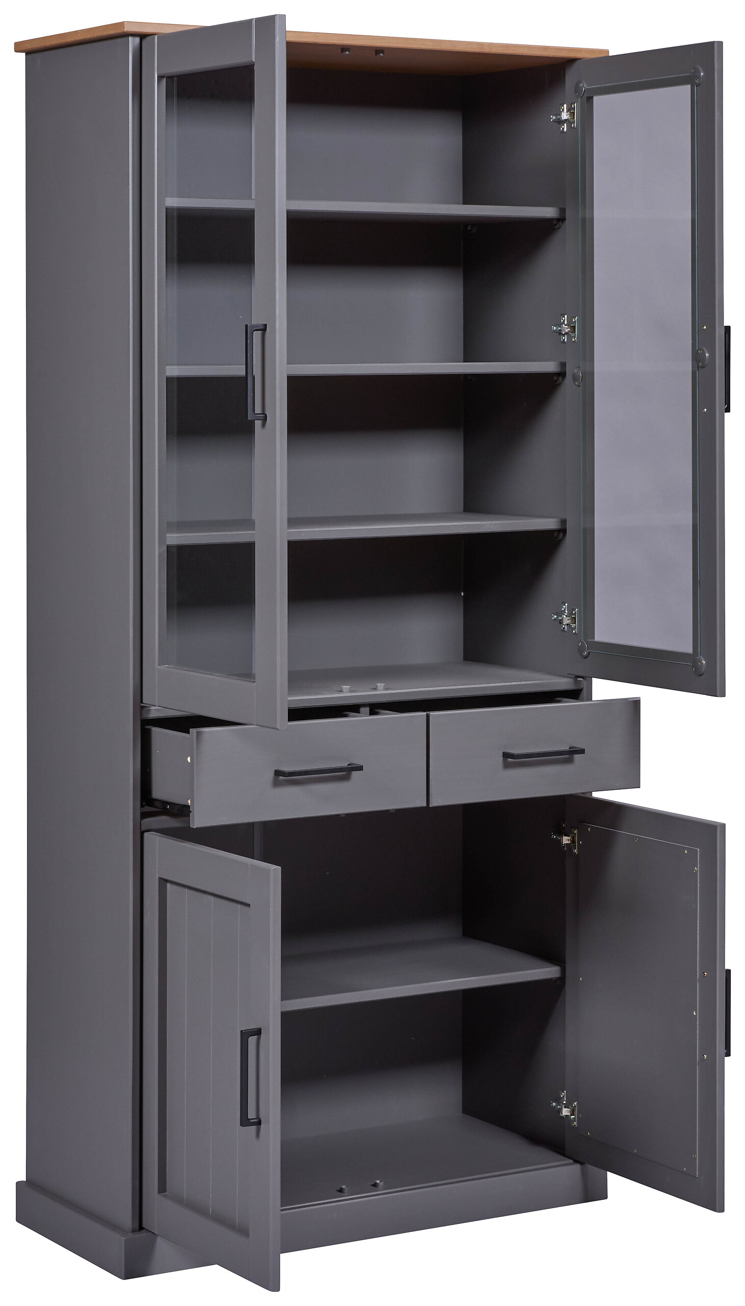 Vitrine Forenzo grau lackiert Holz B/H/L: ca. 38,4x190x90 cm