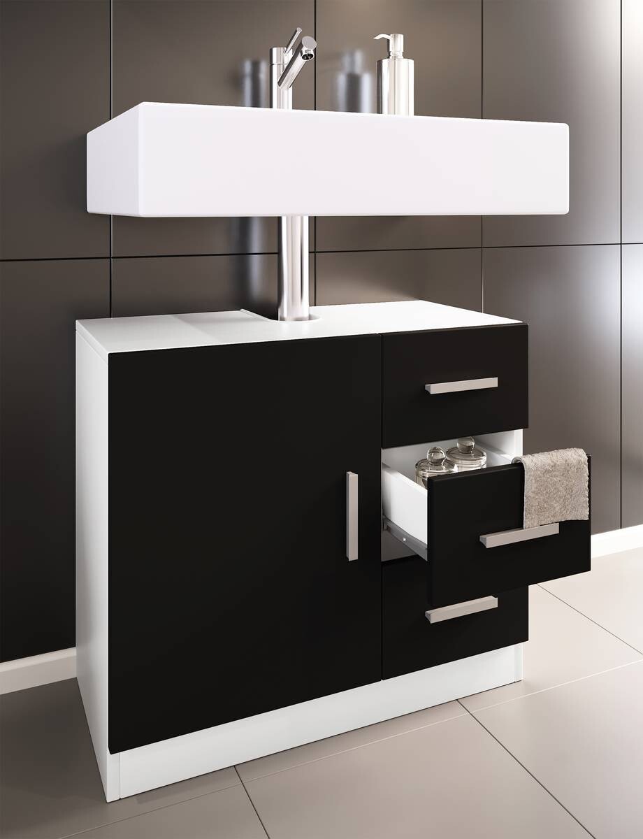 Waschbeckenunterschrank Zalo weiß schwarz B/H/T: ca. 63x56x30 cm
