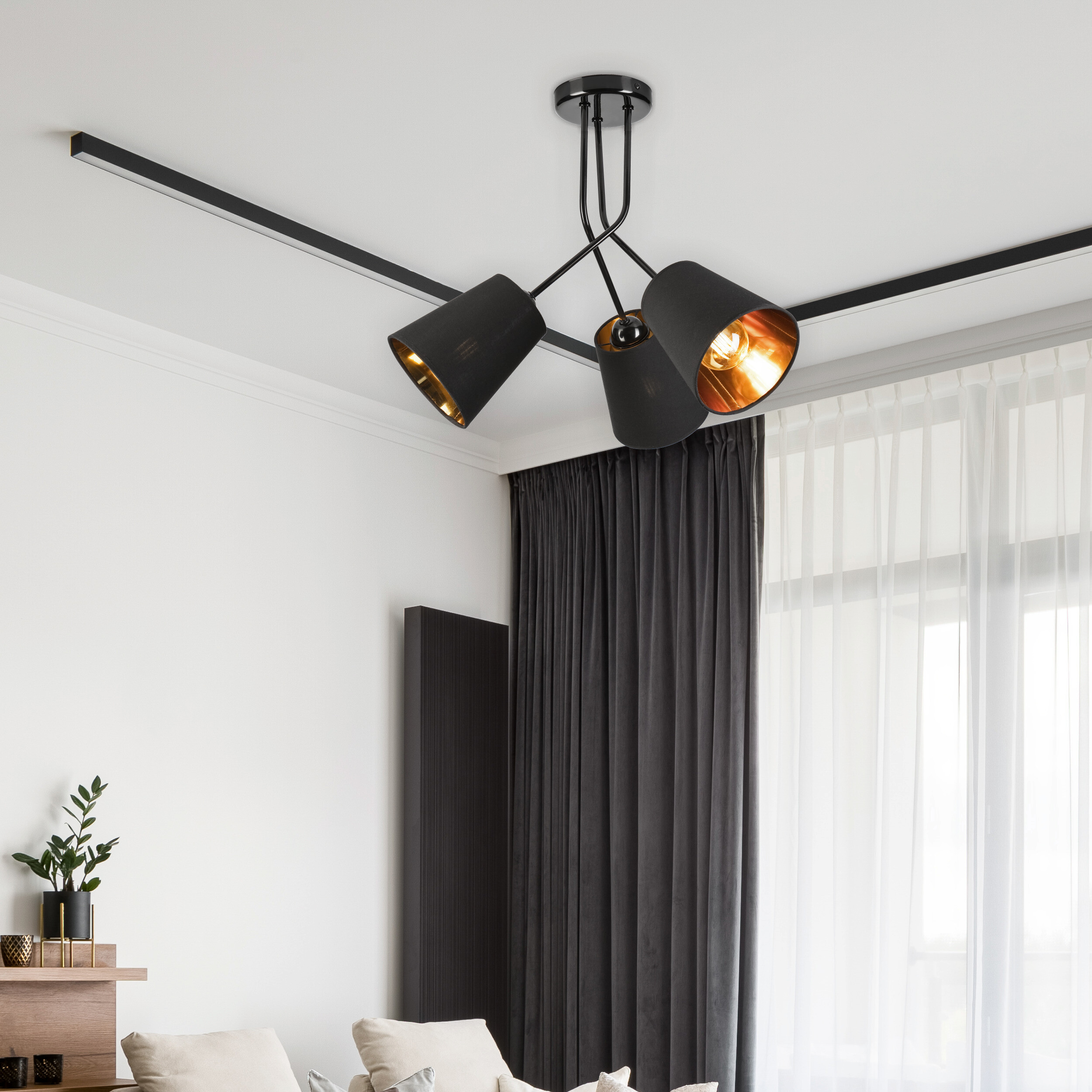 Lamkur Deckenleuchte schwarz Stahl B/H/L: ca. 55x45x55 cm E27 3 Brennstellen