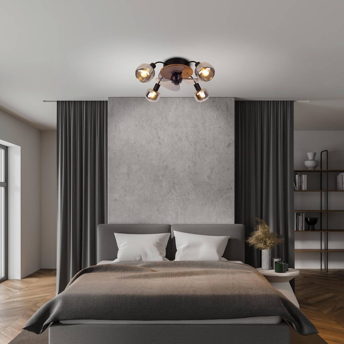 Näve Leuchten Deckenventilator schwarz Metall Glas Kunststoff B/H/T/D: ca. 48x21x48x48 cm E14 4 Brennstellen