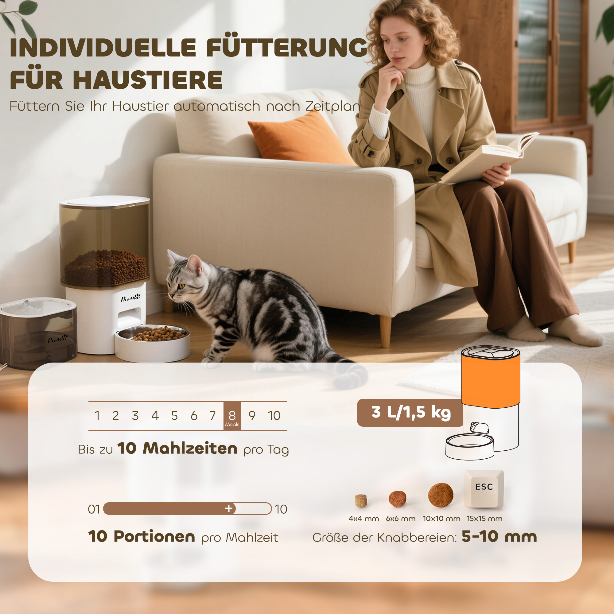 PawHut Futter- und Trinkbrunnen-Set weiß Edelstahl B/H/L: ca. 18x29,5x27,5 cm