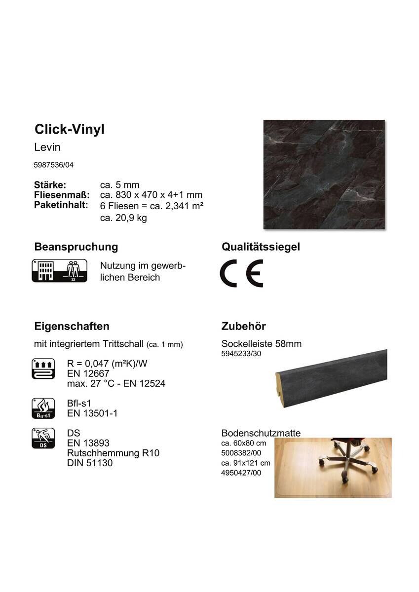 Check One Click-Vinylboden Levin ca. 2,341 m² im Paket  B/L: ca. 47x83 cm pro Paket