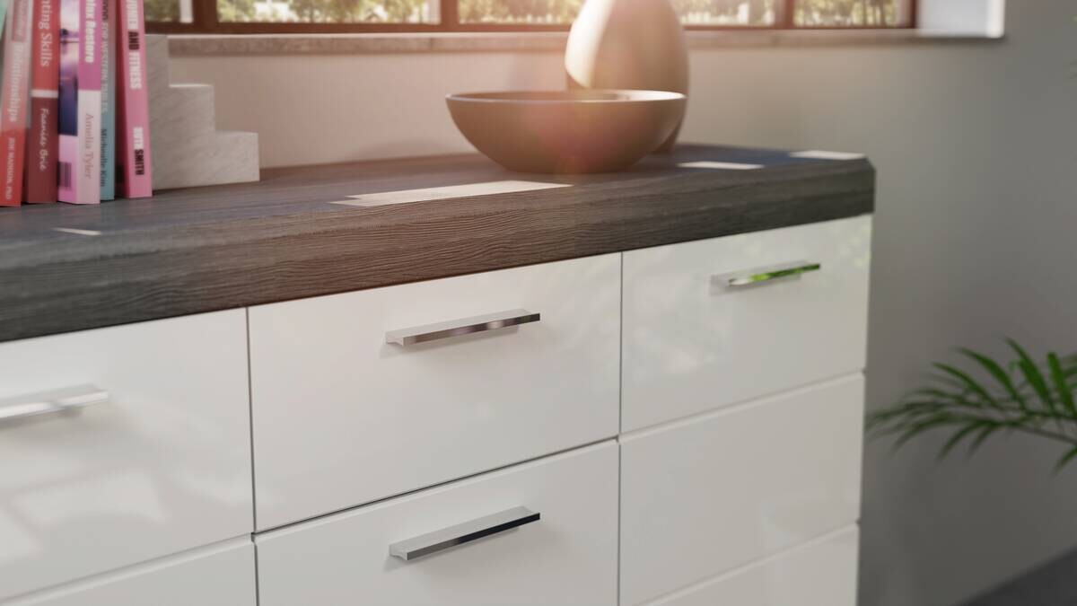 Kommode SCOUT Rauchsilber Nachbildung weiß Hochglanz B/H/T: ca. 165x85x37 cm