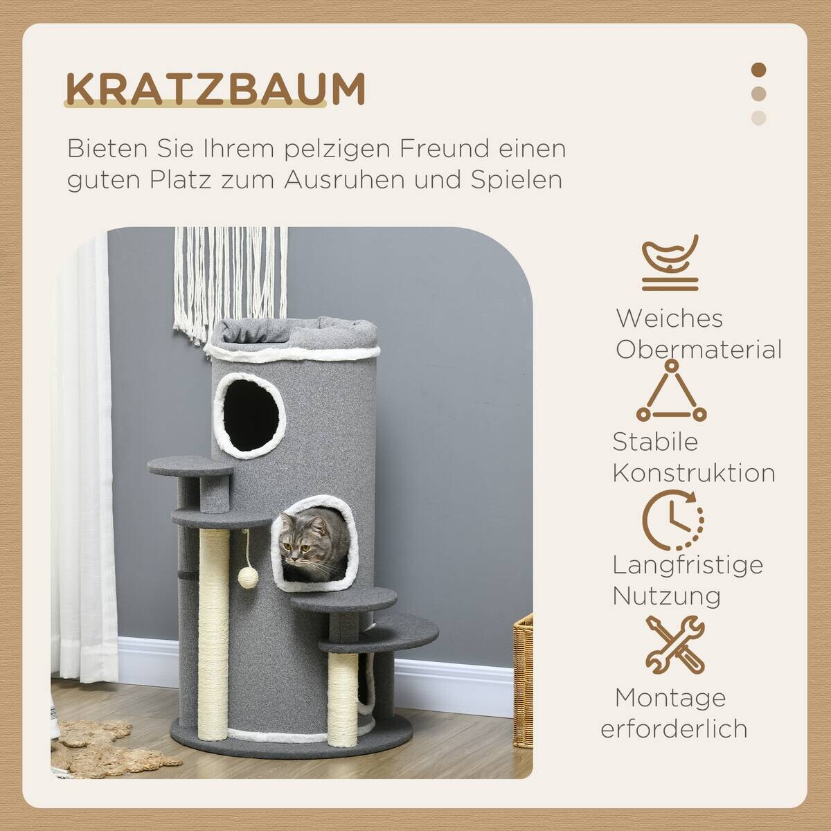 PawHut Kratzbaum grau Sisal B/H/L: ca. 57x99x57 cm