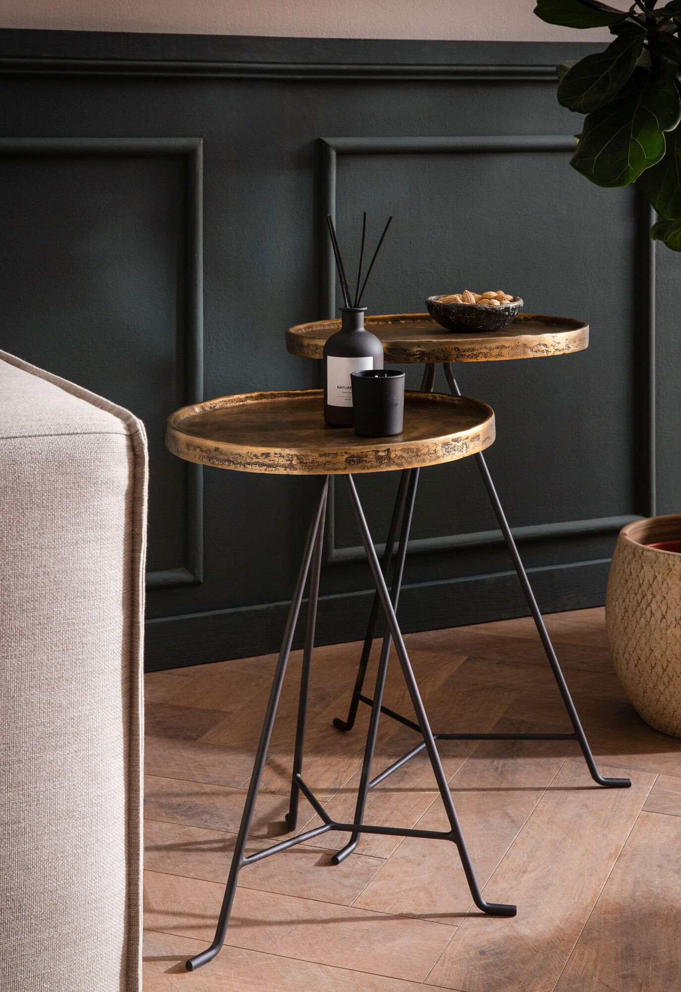 Beistelltisch 2er Set gold dunkel Optik Aluminium B/H/T: ca. 38x63x38 cm