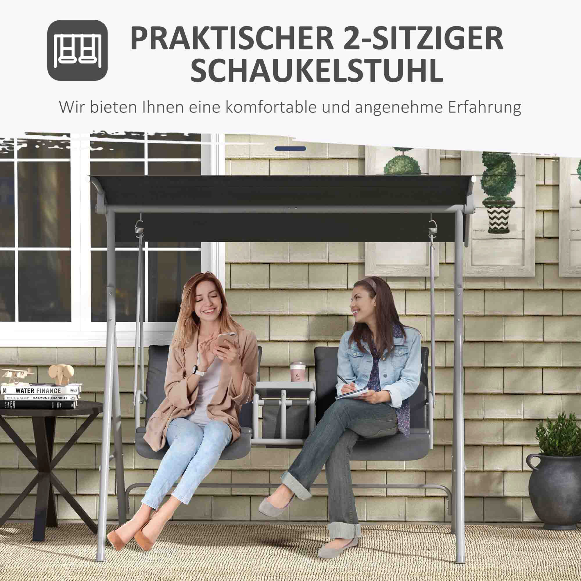 Outsunny Hollywoodschaukel schwarz Metall B/H/L: ca. 110x165x175 cm