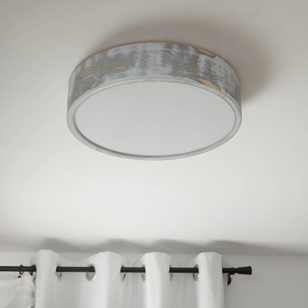 Lamkur Deckenleuchte hellbraun weiß Glas Holz B/H/L: ca. 38,5x12x38,5 cm 3 Brennstellen