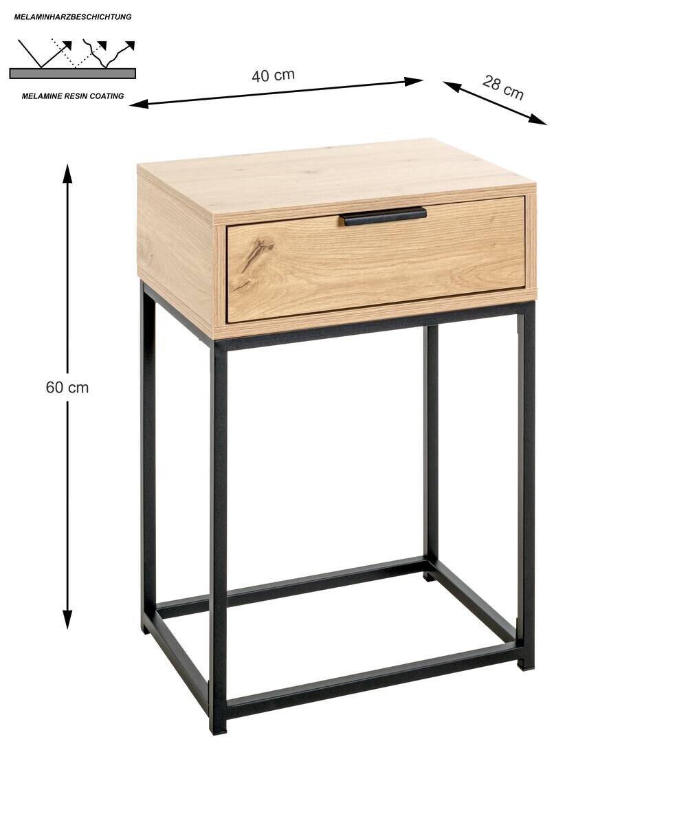 Beistelltisch Eiche hell Nachbildung schwarz B/H/T: ca. 40x60x28 cm
