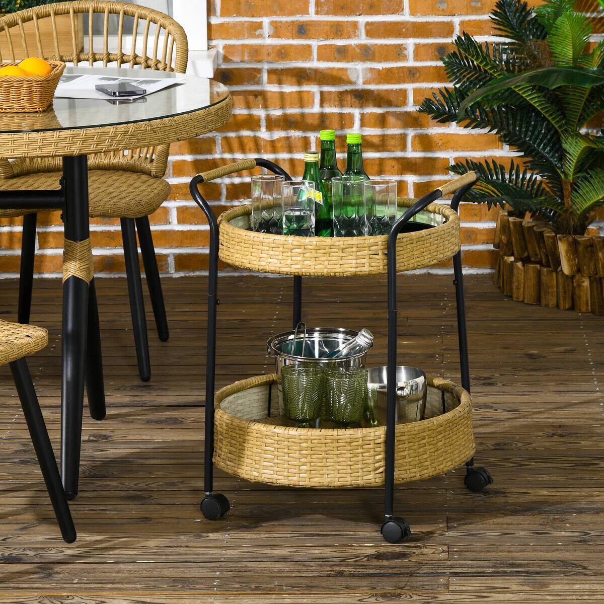 Outsunny Servierwagen gelb Edelstahl B/H/L: ca. 50x50x66 cm