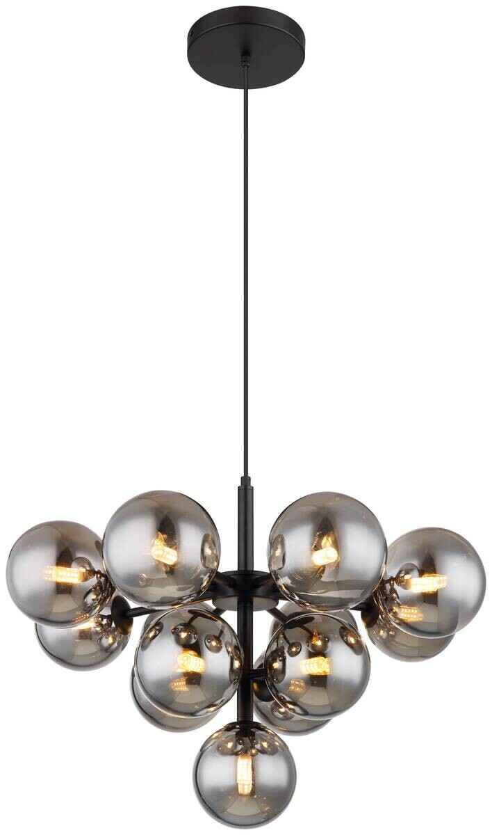 GLOBO Pendelleuchte grau mattschwarz Glas Metall H/D: ca. 120x56 cm G9 13 Brennstellen
