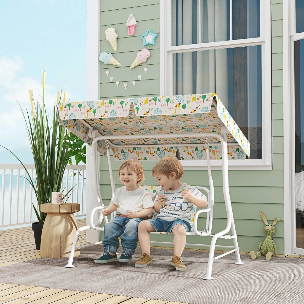 AIYAPLAY Kinder Hollywoodschaukel weiß Stahl B/H/L: ca. 75x120x112 cm