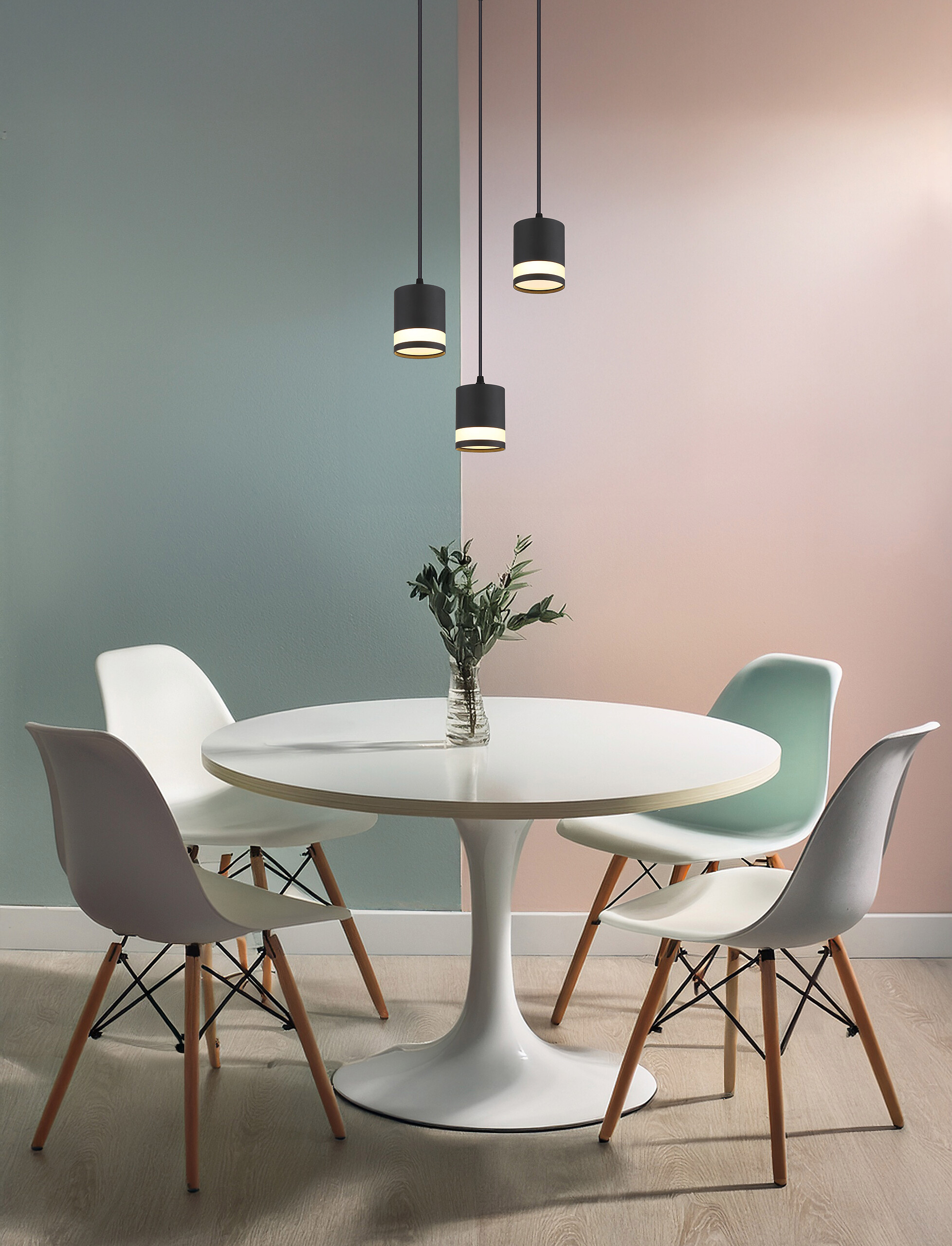 GLOBO Hängeleuchte Opal schwarz Kunststoff Metall H/D: ca. 110x30 cm 3.0 Brennstellen