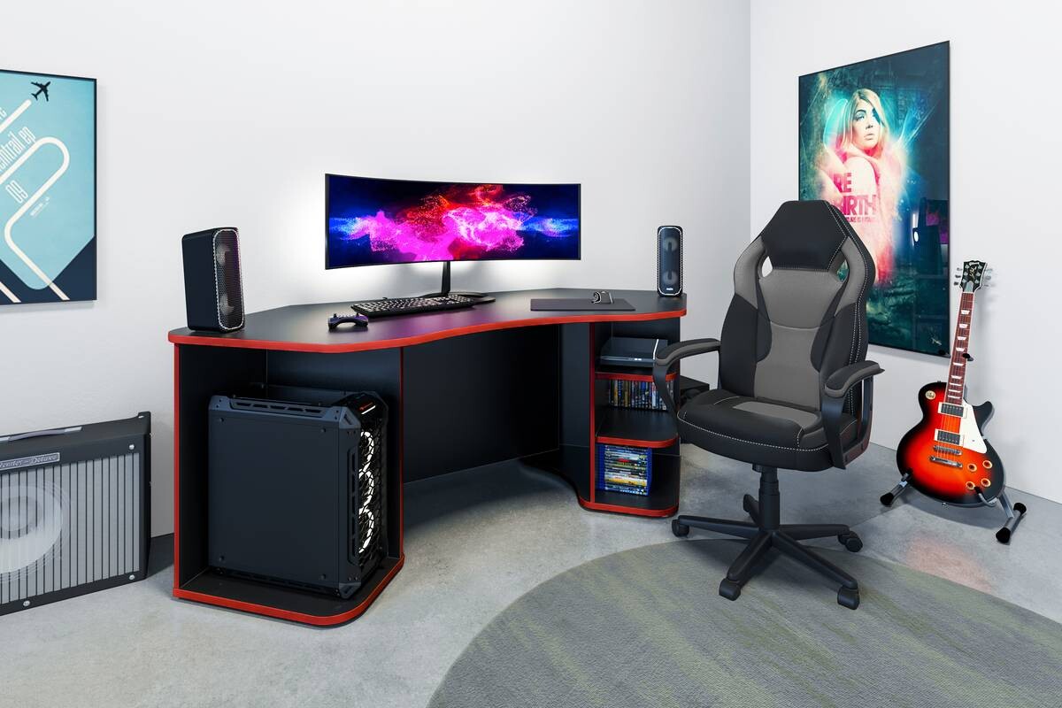 Schreibtisch THANATOS anthrazit rot B/H/T: ca. 198x76x85 cm