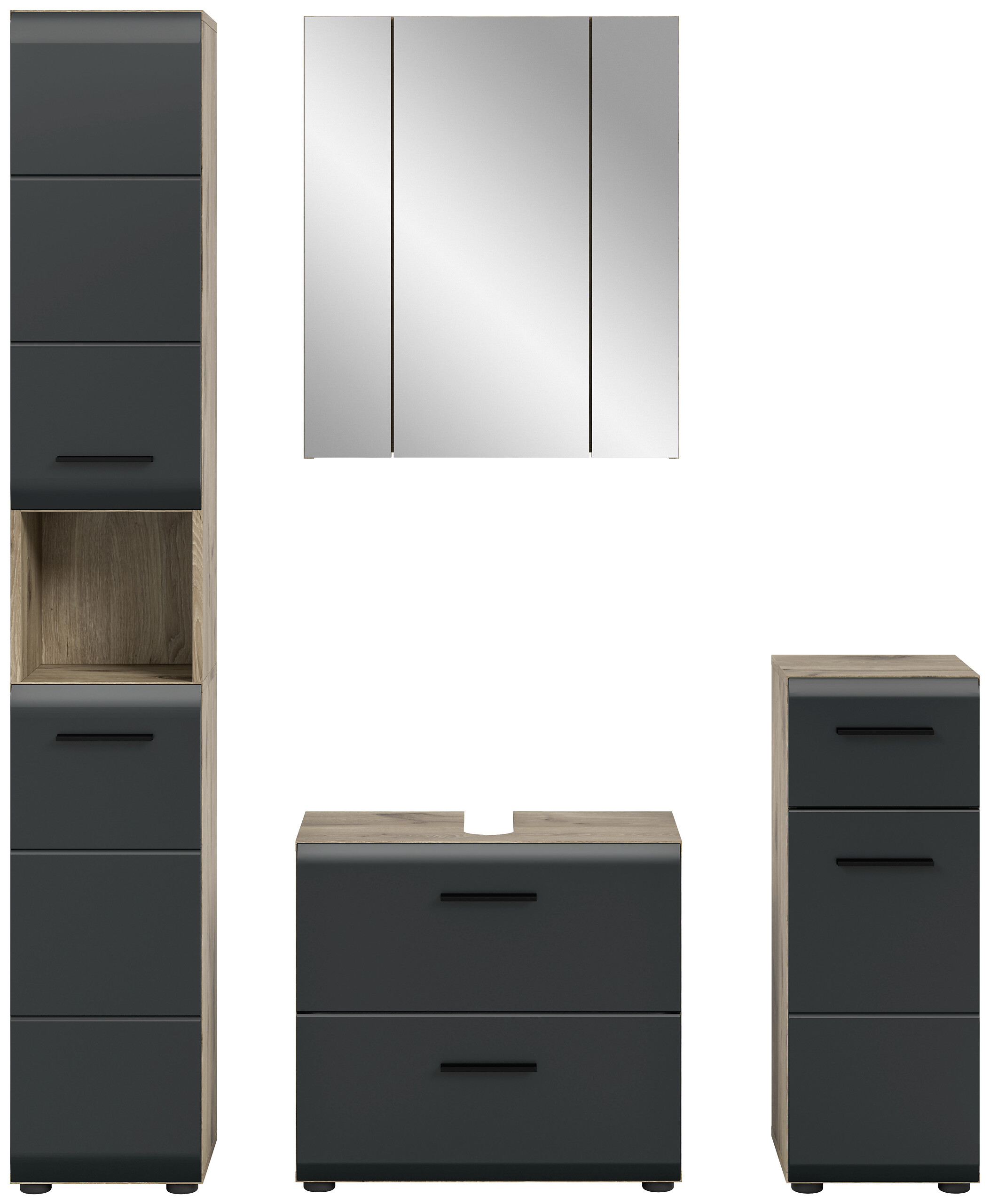 Badezimmer-Set Ice Nox Oak Nachbildung schwarz matt B/H/T: ca. 150x185x30 cm